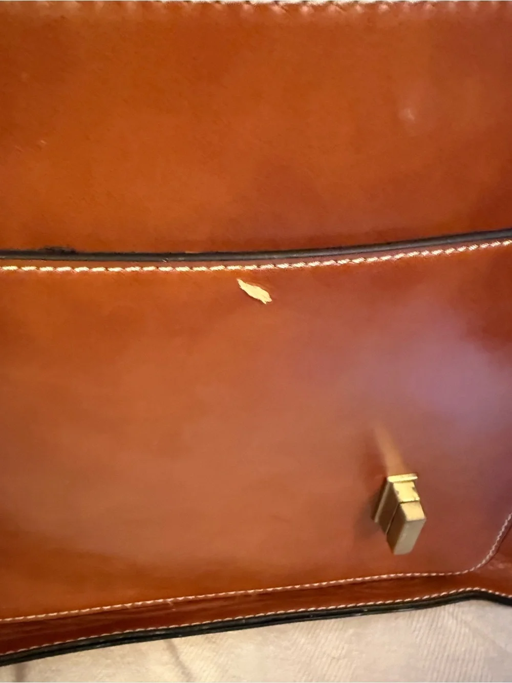 Large Men's Tan Leather Messenger Bag with Decorative Laser-Cut Front 12x15x5